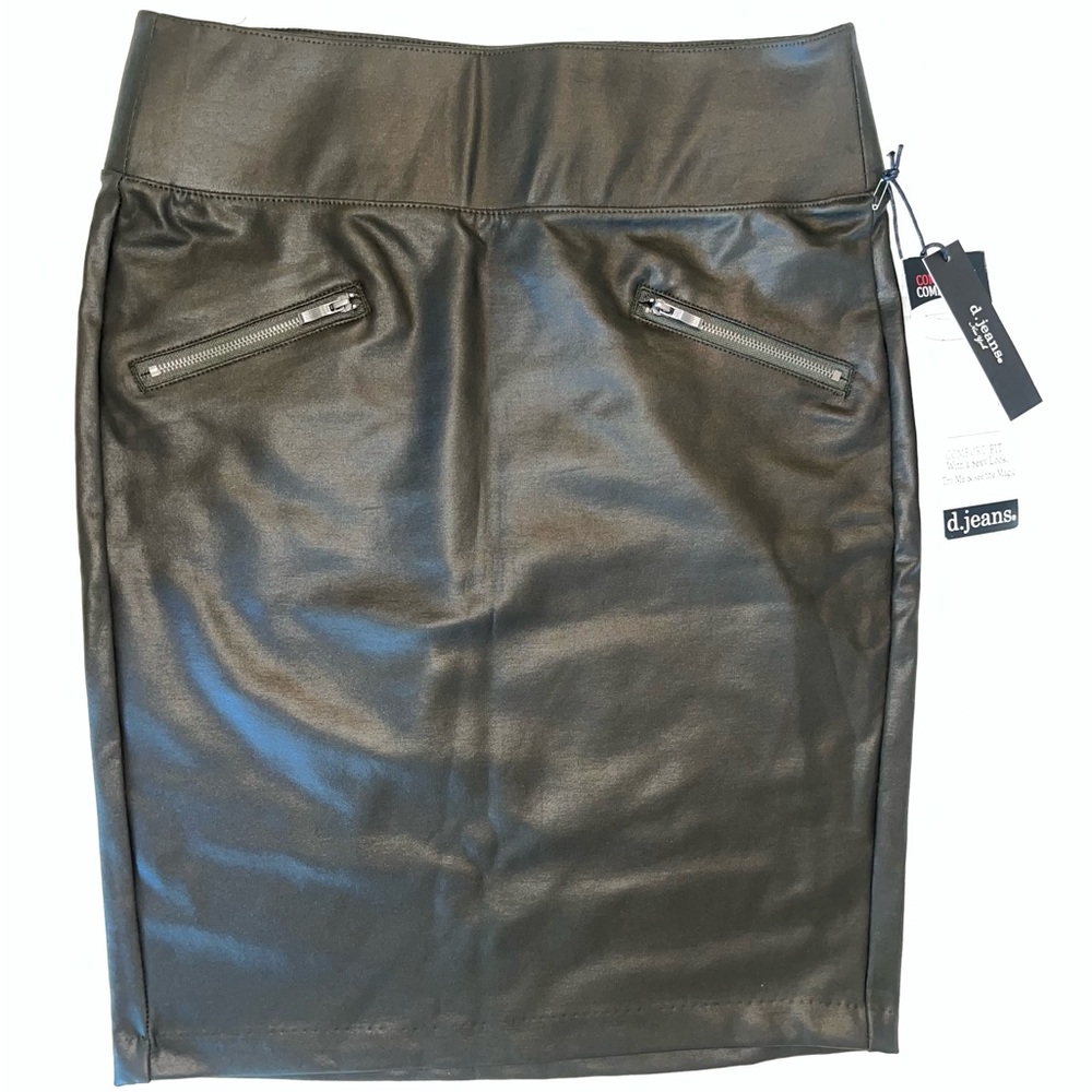 D. Jeans Black Knee-Length Faux Leather Pencil Skirt for Night Out